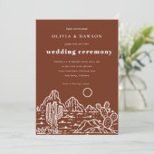 Moderne Kaktus Line Art Wüste Hochzeit Einladung (Stehend Vorderseite)