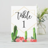 Moderne Kaktus- und Blumen-Tischnummer-Karte Einladung (Stehend Vorderseite)