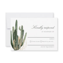 Moderne Kaktus Wedding Kindly Respond RSVP Karte