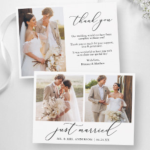 Moderne Kalligrafie 3 Foto Just Married Hochzeit Dankeskarte