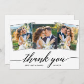 Moderne Kalligrafie 3 Foto Wedding Dankeskarte (Vorne/Hinten)