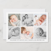 Moderne Kalligrafie Baby Boy Foto Collage Geburt Ankündigung (Rückseite)