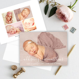 Moderne Kalligrafie Baby Girl Foto Collage Geburt Ankündigung