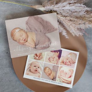 Moderne Kalligrafie Baby Girl Foto Collage Geburt Ankündigung