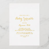 Moderne Kalligrafie Baby Sprinkle Gold Folieneinladung (Vorderseite)