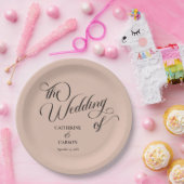 Moderne Kalligrafie-Beige-Hochzeit Pappteller (Party)
