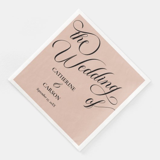 Moderne Kalligrafie-Beige-Hochzeit Serviette (Ecke)