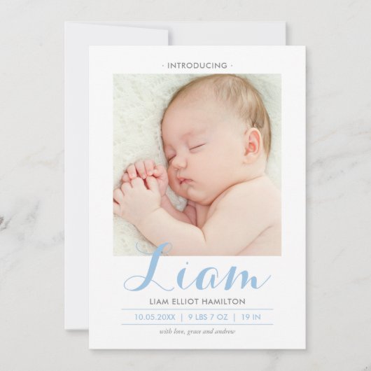 Moderne Kalligrafie Blau | Geburtsankündigung Ankündigung (Vorderseite)