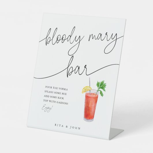 Moderne Kalligrafie Bloody Mary Bar Wedding Sign Sockelschild (Vorderseite)