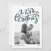 Moderne Kalligrafie Blue Foto Frohe Weihnachten (Vorderseite)