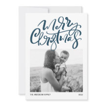 Moderne Kalligrafie Blue Foto Frohe Weihnachten