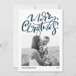 Moderne Kalligrafie Blue Foto Frohe Weihnachten