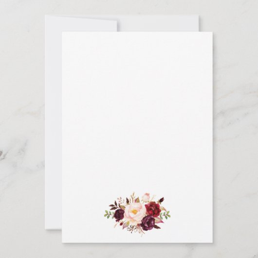 Moderne Kalligrafie Burgund Blumenzange gestreift Einladung (Rückseite)