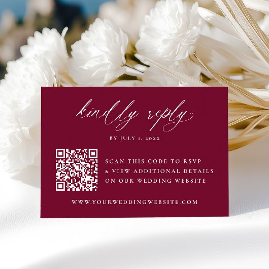 Moderne Kalligrafie Burgund QR Code Wedding RSVP