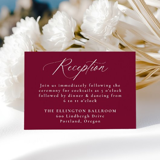 Moderne Kalligrafie Burgundy Hochzeitsempfang Begleitkarte