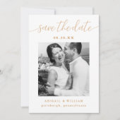 Moderne Kalligrafie Burgundy Red Foto Wedding Save The Date (Vorderseite)