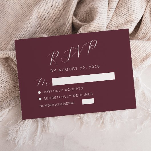Moderne Kalligrafie Burgundy Wedding RSVP Karte