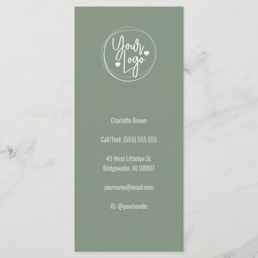 Moderne Kalligrafie-Business-Preislisten Menükarte (Rückseite)