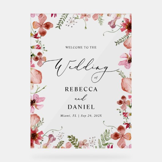 Moderne Kalligrafie Clear Wedding Willkommenszeich Acrylschild (Vorderseite)