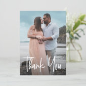 Moderne Kalligrafie Custom Foto Babydusche Dankeskarte (Stehend Vorderseite)