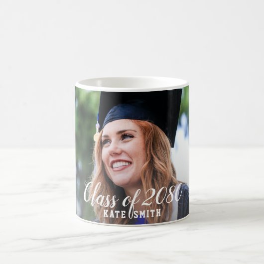 Moderne Kalligrafie Custom Foto Einfaches Abschlus Kaffeetasse (Mittel)