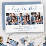 Moderne Kalligrafie Dusty Blue Hanukkah 3 Foto Feiertagskarte<br><div class="desc">Modern Trendy Calligraphy Script 3 Foto Family Foto Collage Happy Hanukkah Card - Dusty Blue</div>