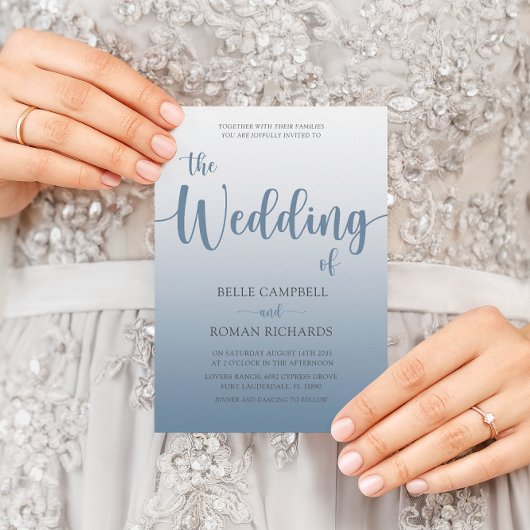Moderne Kalligrafie Dusty Blue Wedding Einladung