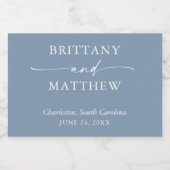 Moderne Kalligrafie Dusty Blue Wedding Mini Schaumweinetikett (Einzelnes Label)