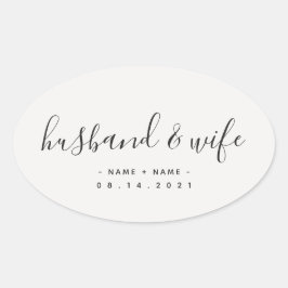 Moderne Kalligrafie-Eheschließung und Ehefrau Ovaler Aufkleber