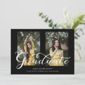 Moderne Kalligrafie Einfaches Design 2 Fotos Gradu Einladung (Stehend Vorderseite)