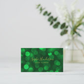 Moderne Kalligrafie Emerald Green Bokeh Lights Visitenkarte (Stehend Vorderseite)