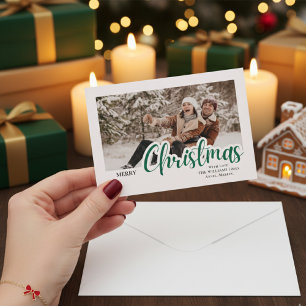 Moderne Kalligrafie-Familien-Weihnachtsfoto Feiertagskarte