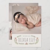 Moderne Kalligrafie Floral Design Collage Birth Ankündigung (Vorne/Hinten)