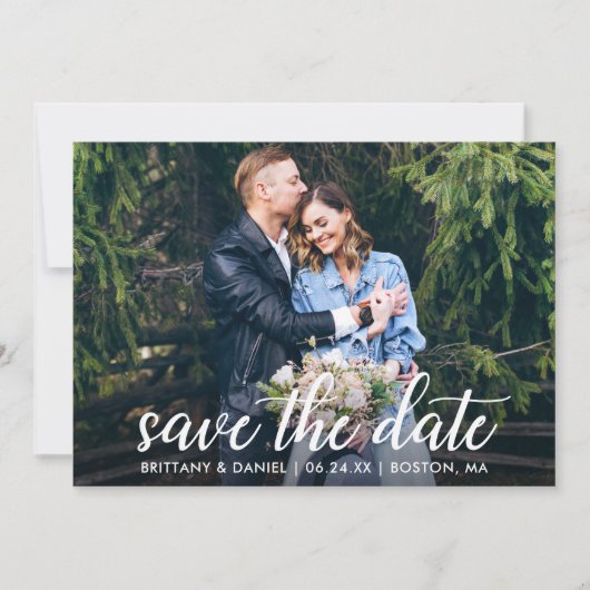Moderne Kalligrafie - Foto Hochzeit Save The Date (Vorderseite)