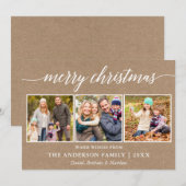 Moderne Kalligrafie Frohe Weihnachten 3 Foto Kraft (Vorne/Hinten)