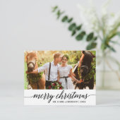 Moderne Kalligrafie Frohe Weihnachtsfeier Foto Postkarte (Stehend Vorderseite)