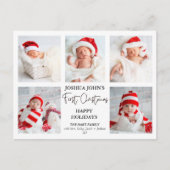Moderne Kalligrafie Fünf Foto Erste Weihnachtsfeie Postkarte (Vorderseite)
