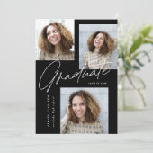 Moderne Kalligrafie-Fünf-Foto-Graduierungspartei Einladung (Stehend Vorderseite)