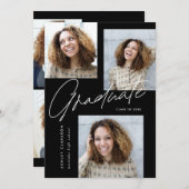 Moderne Kalligrafie-Fünf-Foto-Graduierungspartei Einladung (Vorne/Hinten)