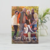 Moderne Kalligrafie glücklich Thanksgiving-Foto Feiertagskarte (Stehend Vorderseite)