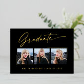 Moderne Kalligrafie Gold-Tinte-Script-Grad-Foto-Ka Folieneinladung (Stehend vorne)