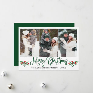 Moderne Kalligrafie Grüne Weihnachts-Stechpalme 3 Feiertagskarte