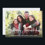 Moderne Kalligrafie Happy Hanukkah Familienunterne Feiertagskarte<br><div class="desc">Modern Fun Calligraphy Script Happy Hanukkah Familie Foto Card</div>