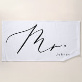 Moderne Kalligrafie Herr Hubby Honeymoon Strandtuch (Vorderseite)