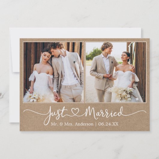Moderne Kalligrafie Herz 2 Foto Kraft Wedding Ankündigung (Vorderseite)