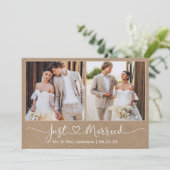 Moderne Kalligrafie Herz 2 Foto Kraft Wedding Ankündigung (Stehend Vorderseite)