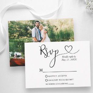 Moderne Kalligrafie Herz Foto Hochzeit RSVP Karte