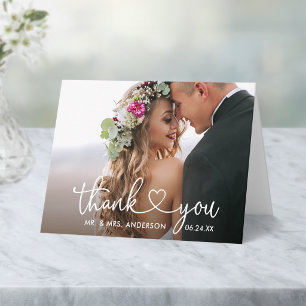 Moderne Kalligrafie Herz Hochzeit Falznote  Dankeskarte