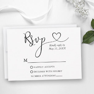 Moderne Kalligrafie Herz Hochzeit RSVP Karte