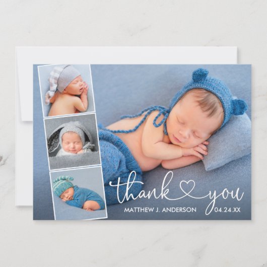 Moderne Kalligrafie Herzkinder 4 FotoCollage Dankeskarte (Vorderseite)